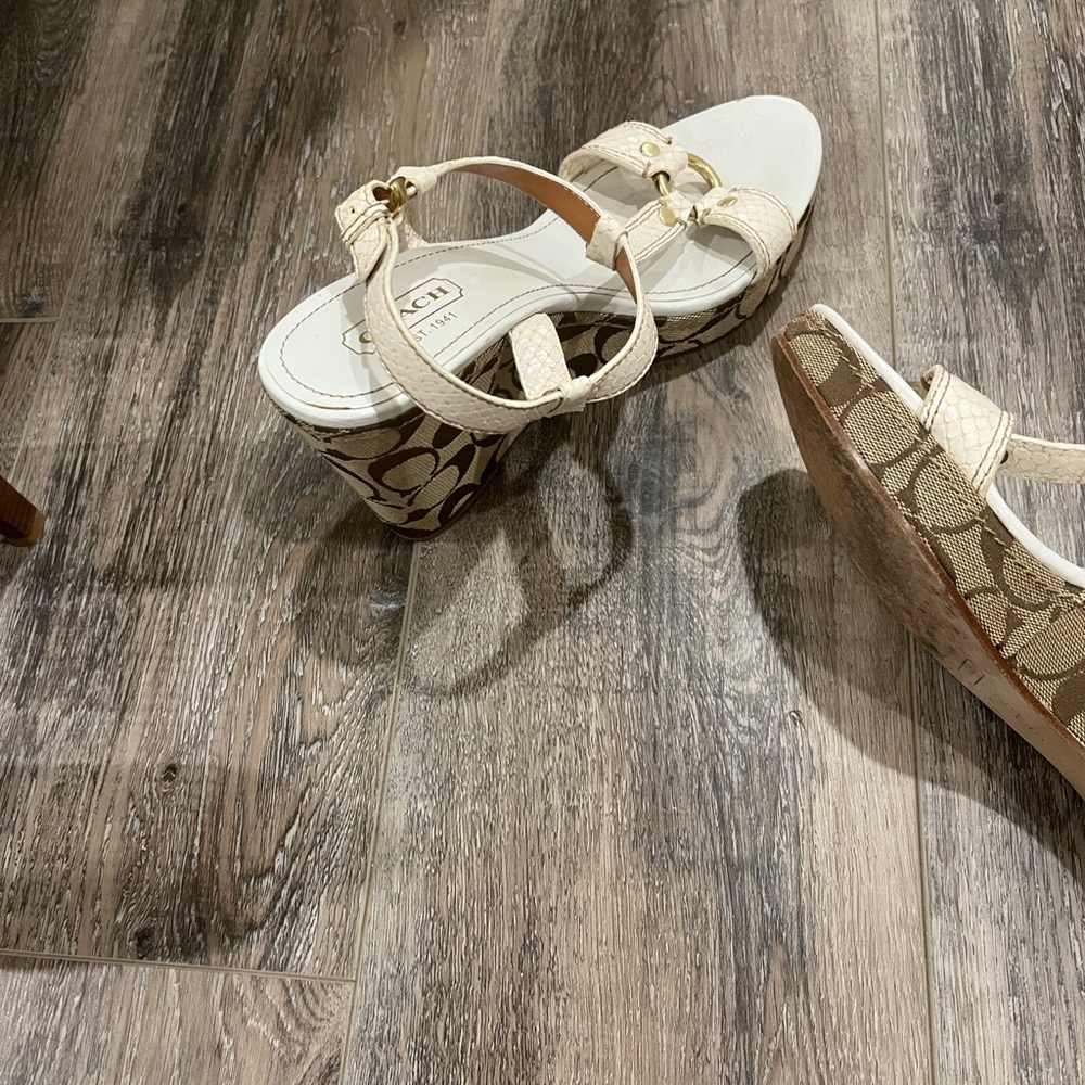 Coach Beige and Brown Wedge Sandals - Picture 2 of 15